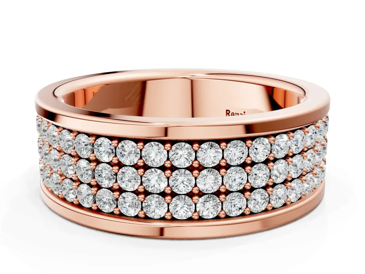 Round Diamond Multi-Row Pavé Mens Band Rose gold