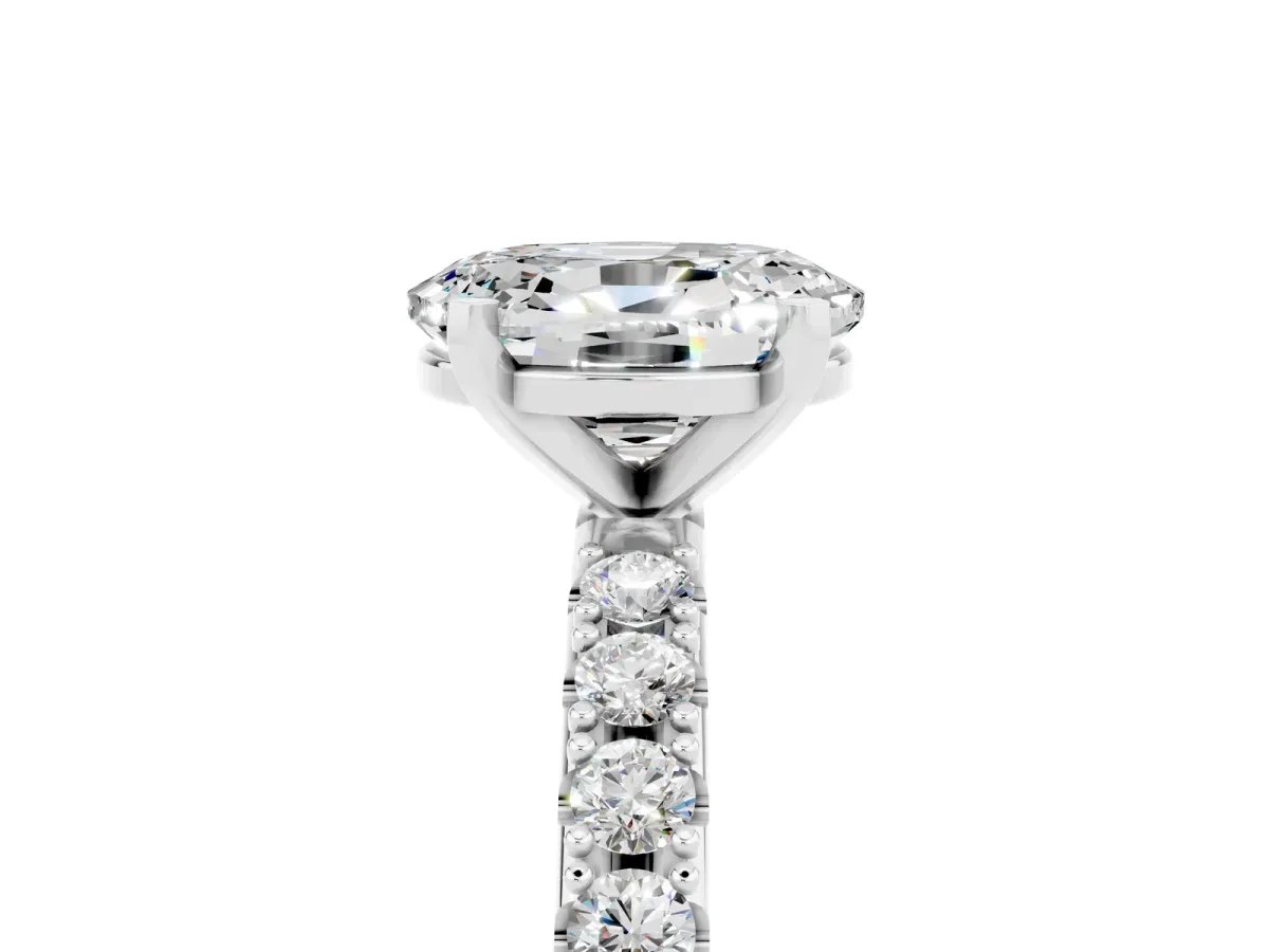 Oval Cut Moissanite Solitaire Pavé Band with Four-Prong Setting Silver