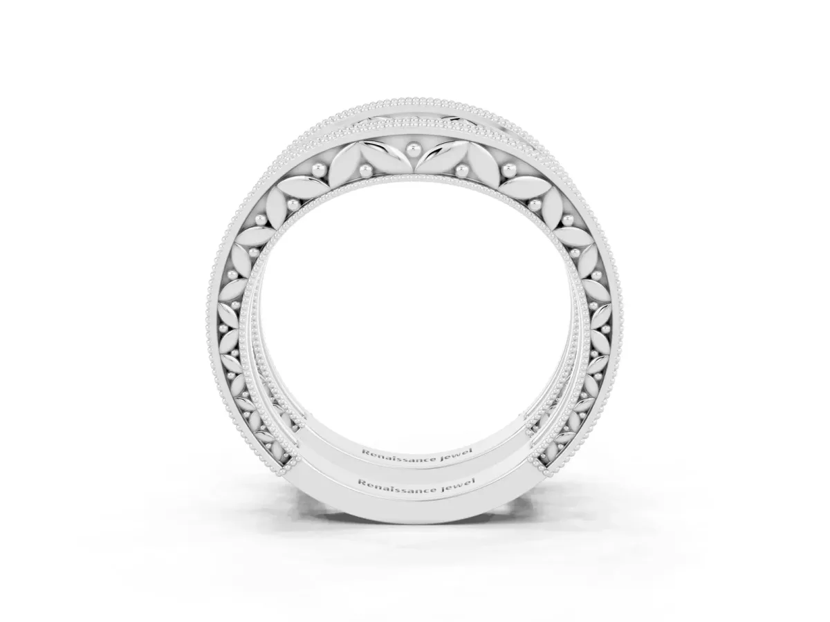 Round Moissanite Milgrain Eternity Band with Channel Setting Silver