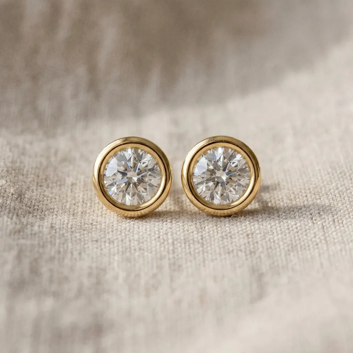 Bezel Set Round Diamond Stud Earrings Yellow gold