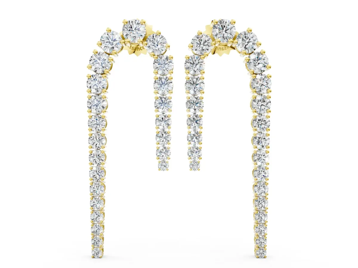 Round Diamond U-Shaped Drop Earrings Yellow gold