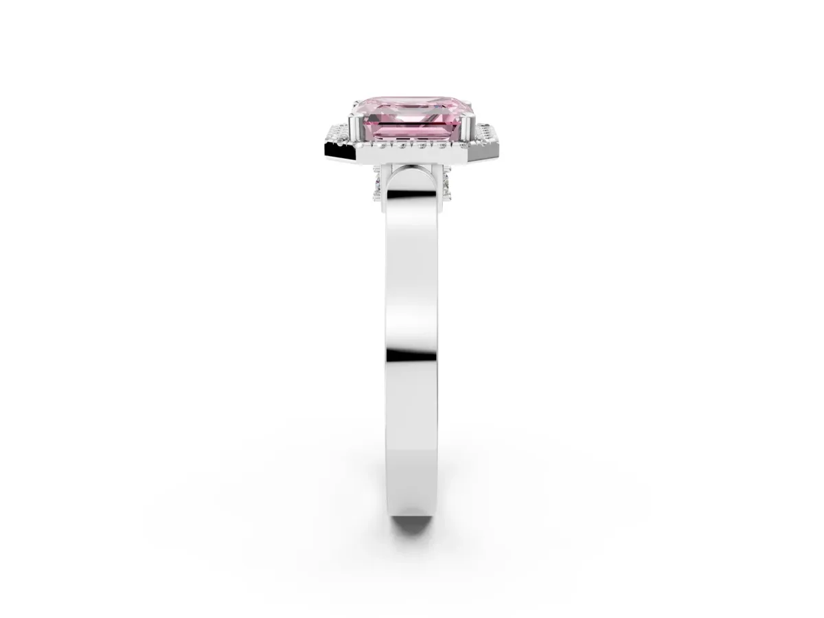 Fancy Pink Asscher Cut Halo Pave Split Shank Prong Setting Ring Platinum