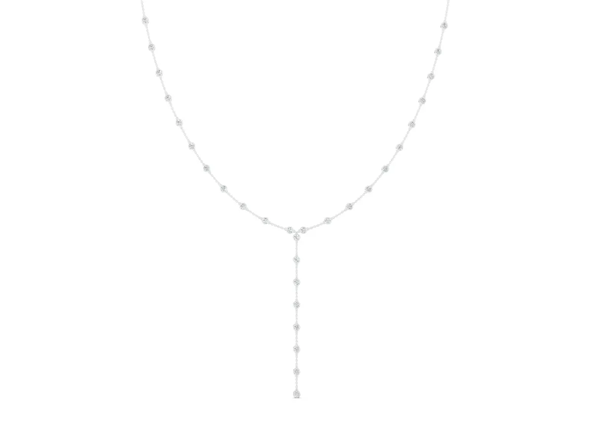 Bezel-Set Round Diamond Station Y Necklace White gold