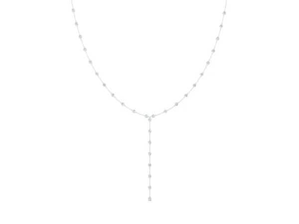Bezel-Set Round Diamond Station Y Necklace White gold