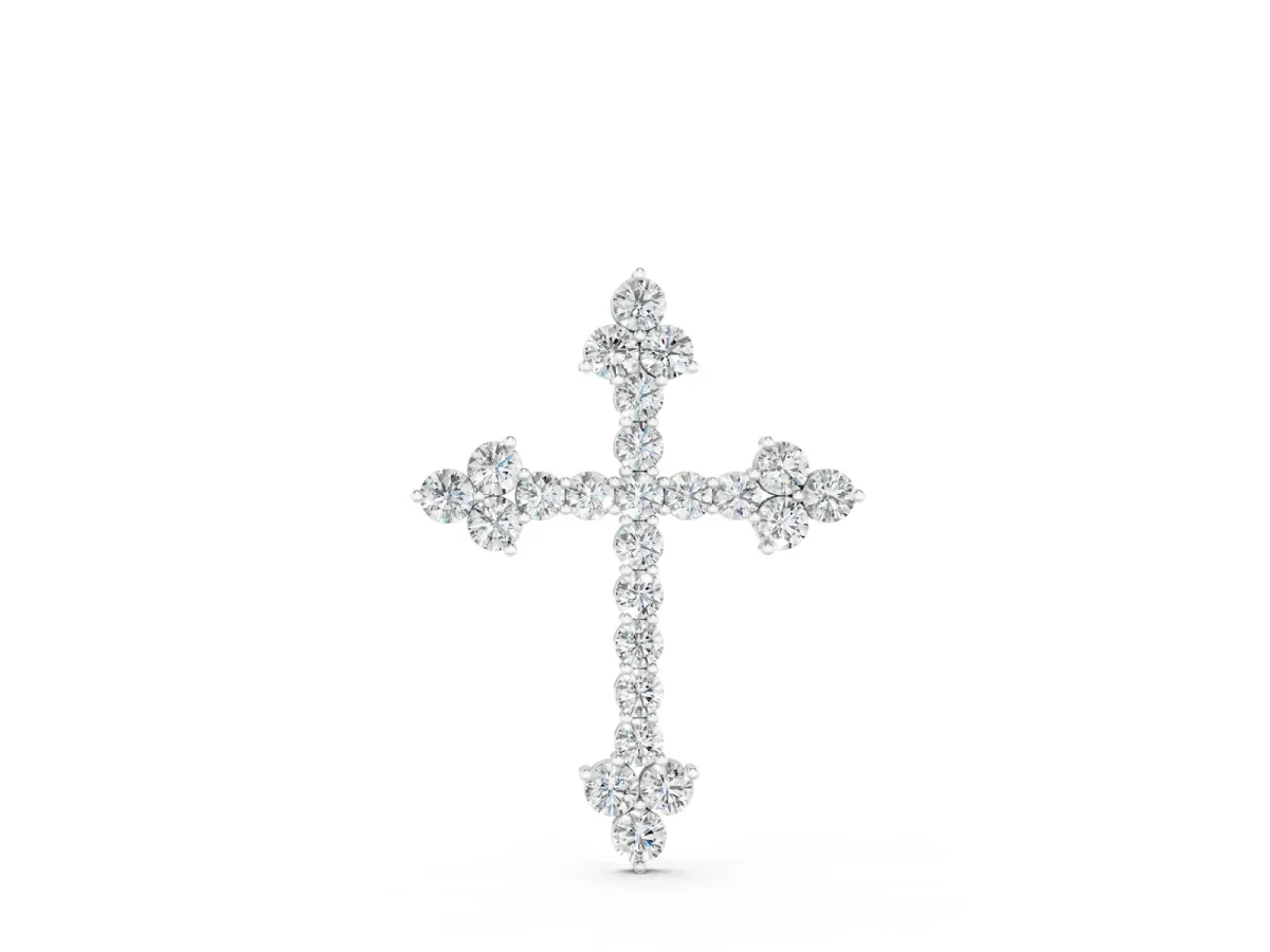 Round Diamond Cluster Cross Pendant with Prong Setting Silver