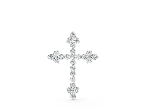 Round Diamond Cluster Cross Pendant with Prong Setting White gold