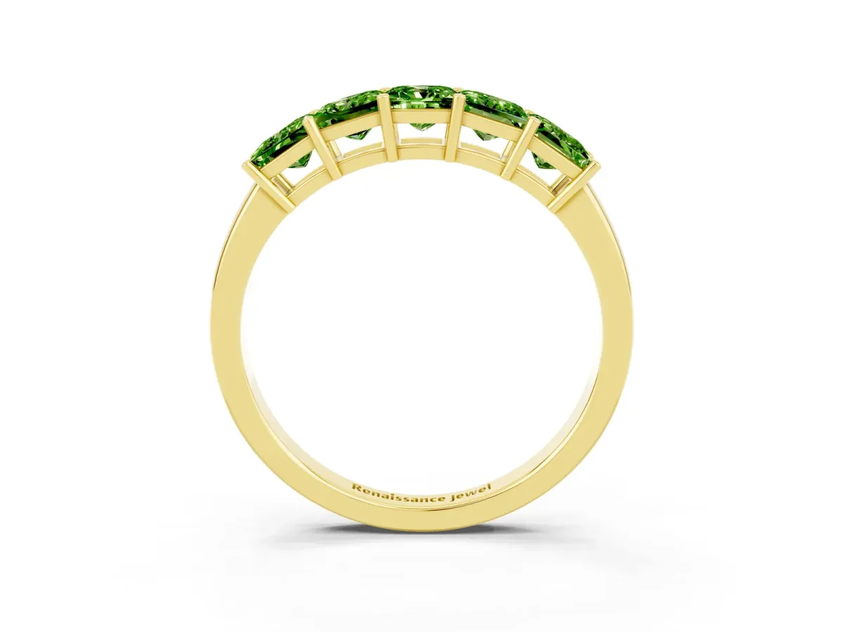 Princess Cut Five-Stone Peridot Band with Prong Setting Yellow gold