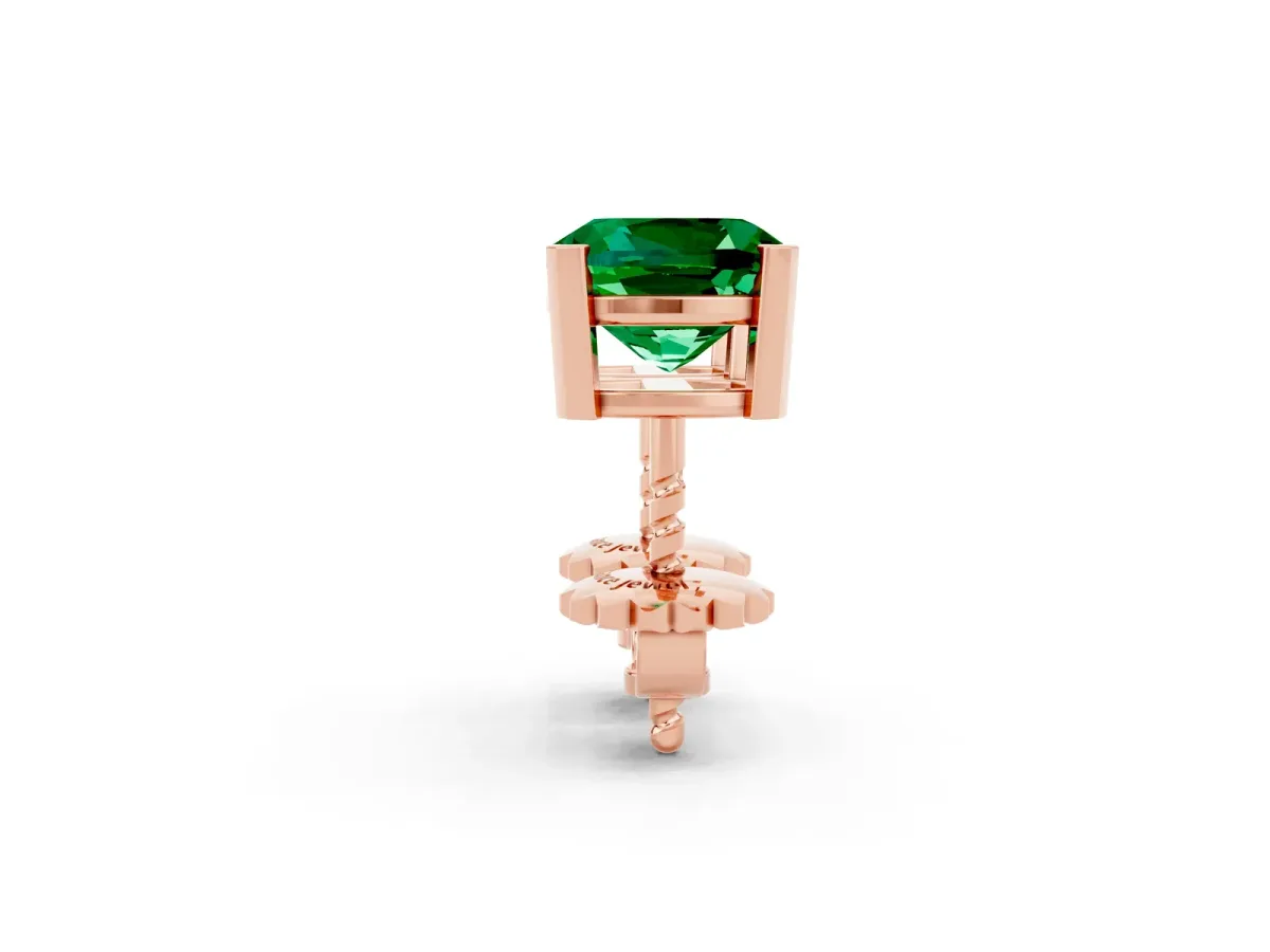 Cushion Cut Emerald Stud Earrings Rose gold