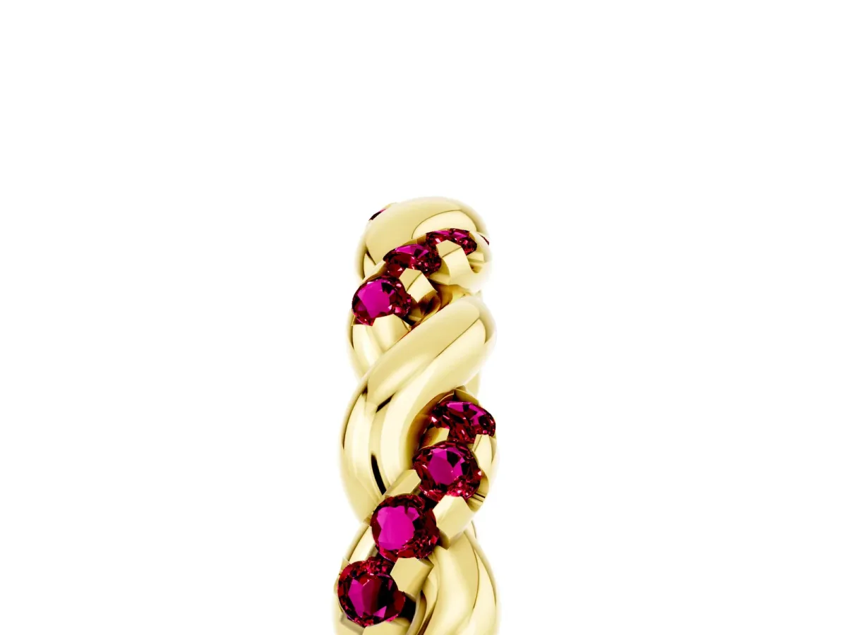Twisted Pavé Round Garnet Eternity Band Yellow gold