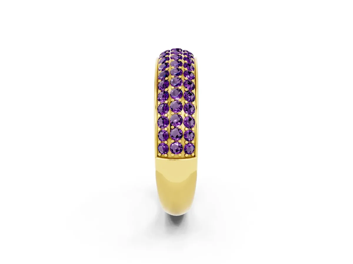 Three-Row Round Amethyst Eternity Band with Shared Prong Setting Yellow gold