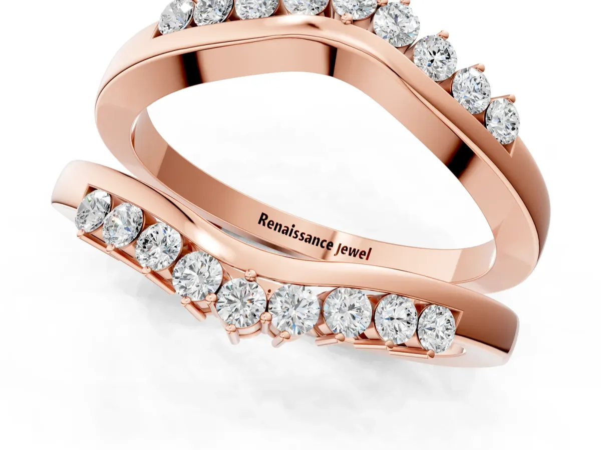 Round Diamond Chevron Contour Band with Prong Setting Rose gold