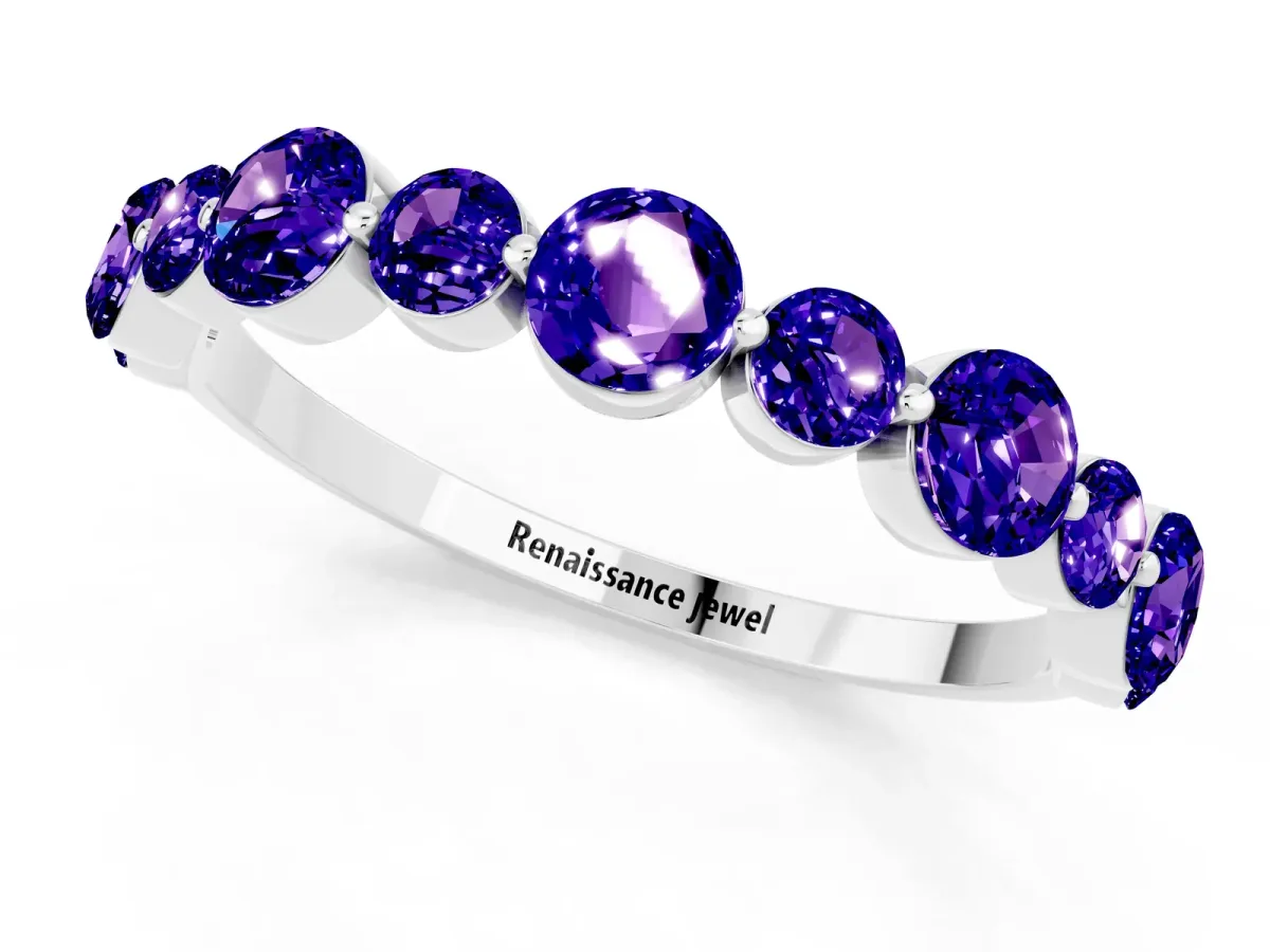 Round Tanzanite Scalloped Prong Set Eternity Band Platinum