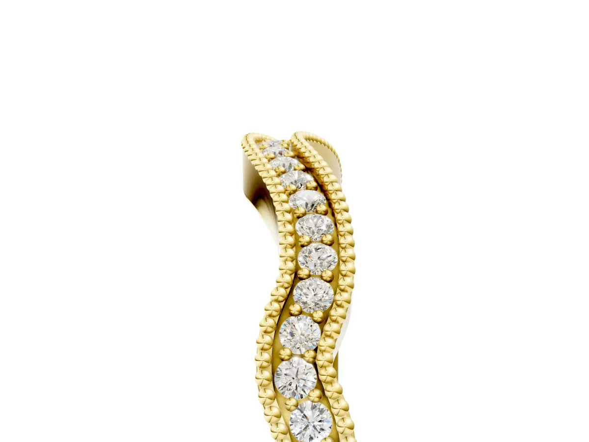 Pavé Round Diamond Curved Milgrain Band Yellow gold