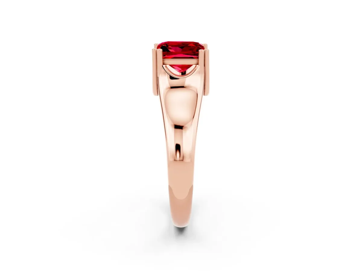 Princess Cut Ruby Solitaire Ring with Wide Band and Prong Setting Rose gold