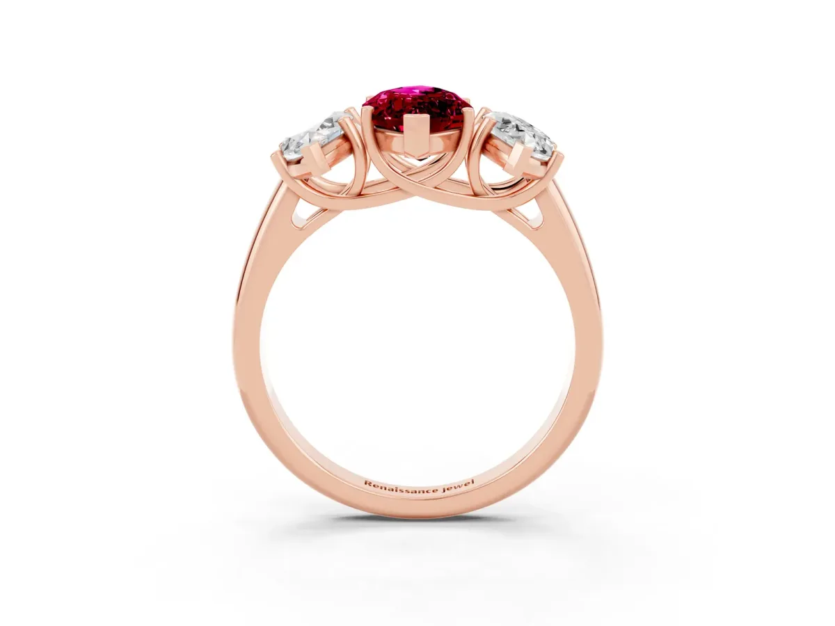 Three-Stone Marquise Cut Garnet Engagement Ring with Prong Setting Rose gold