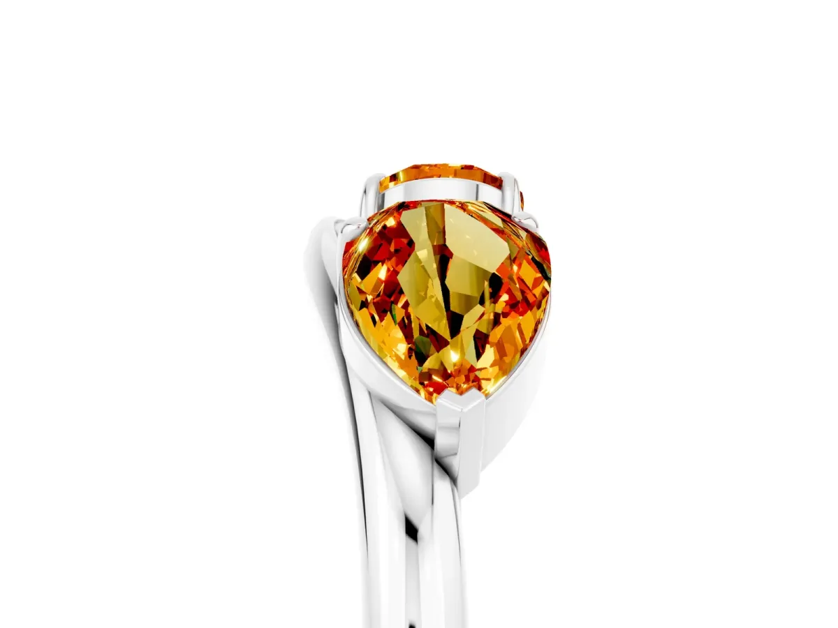 Two-Stone Pear Citrine Bypass Ring with Prong Setting Silver