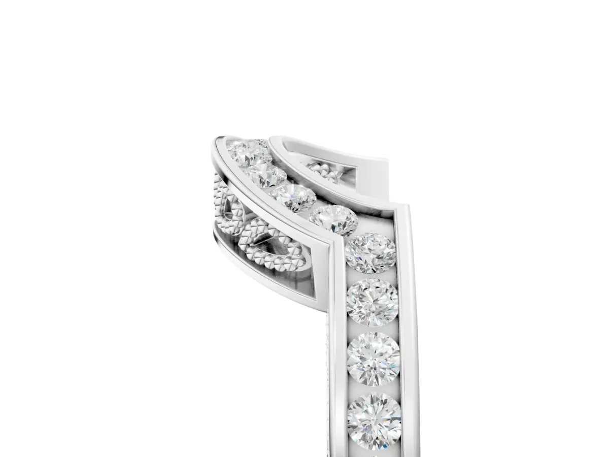 Round Channel-Set Diamond Contour Band Silver