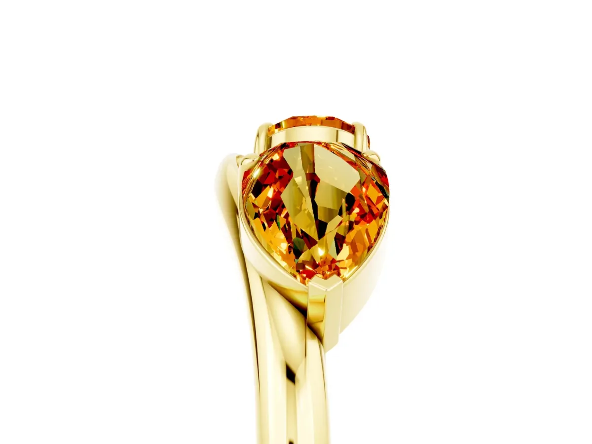 Two-Stone Pear Citrine Bypass Ring with Prong Setting Yellow gold