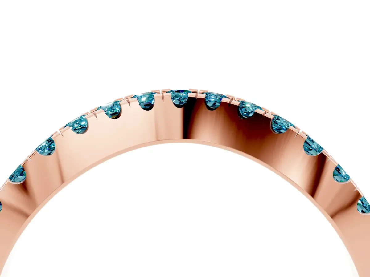 Round Blue Topaz Pavé Curved Band with Shared Prong Setting Rose gold