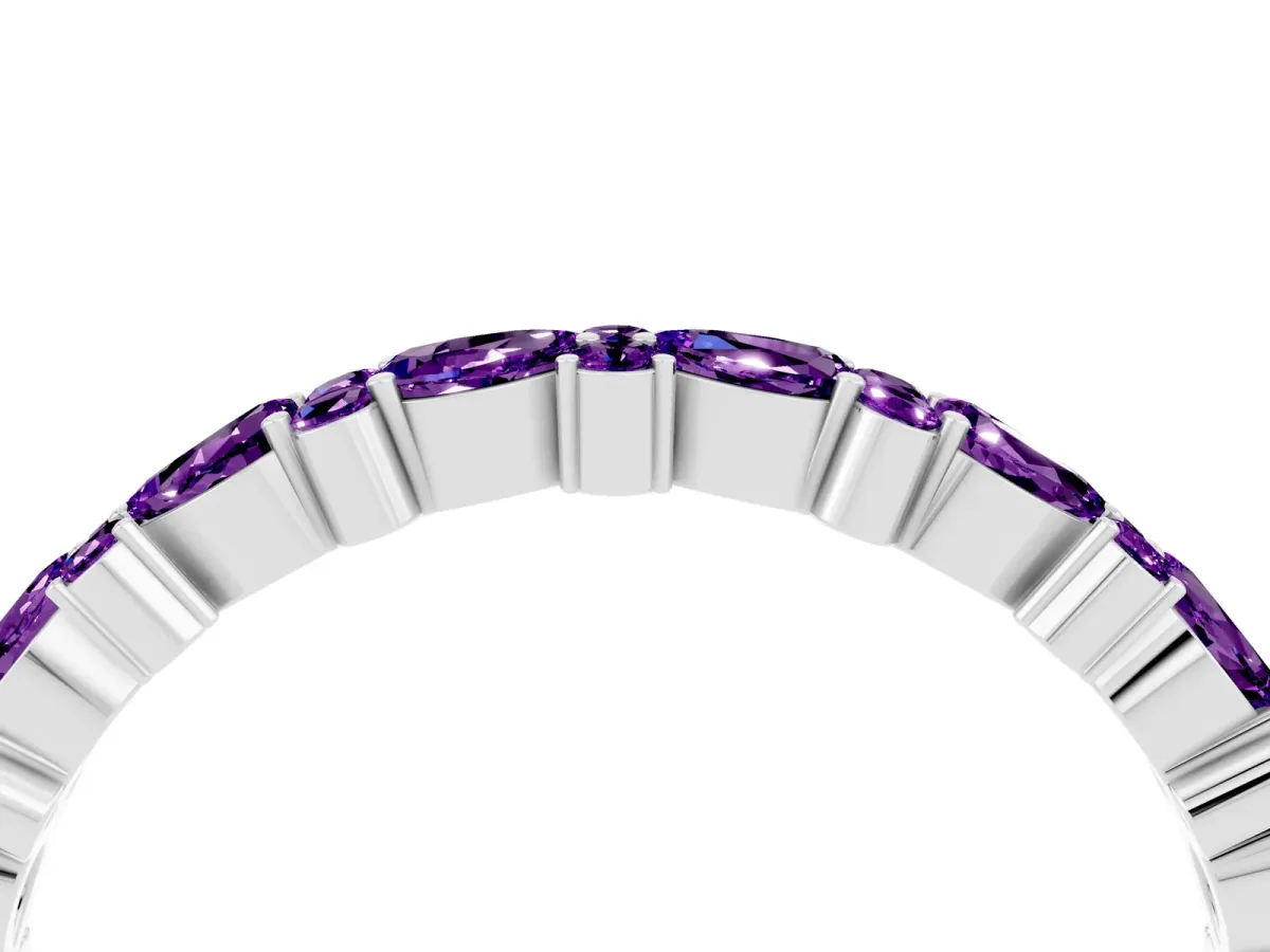 Pear and Round Amethyst Wedding Band Silver