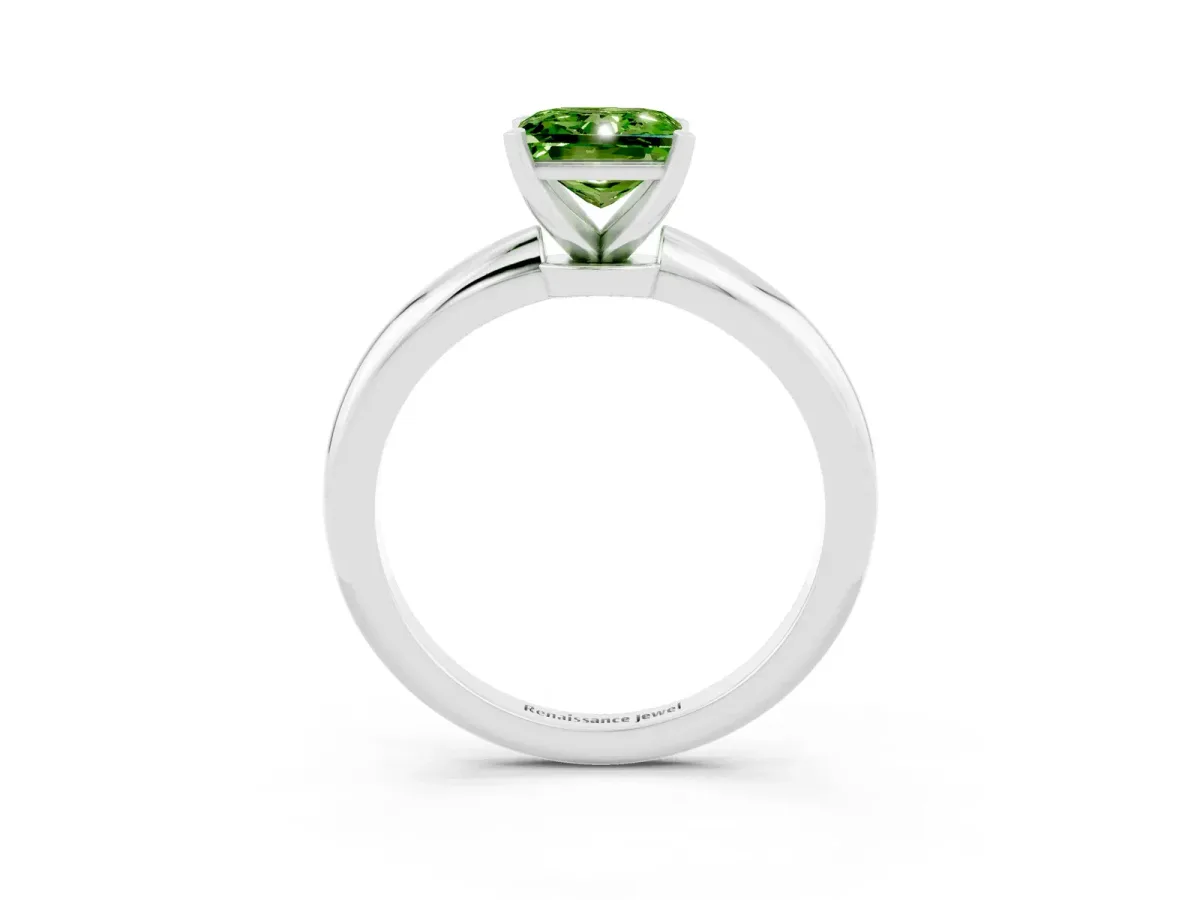 Princess Cut Peridot Solitaire Ring with Six-Prong Setting and Classic Band Platinum
