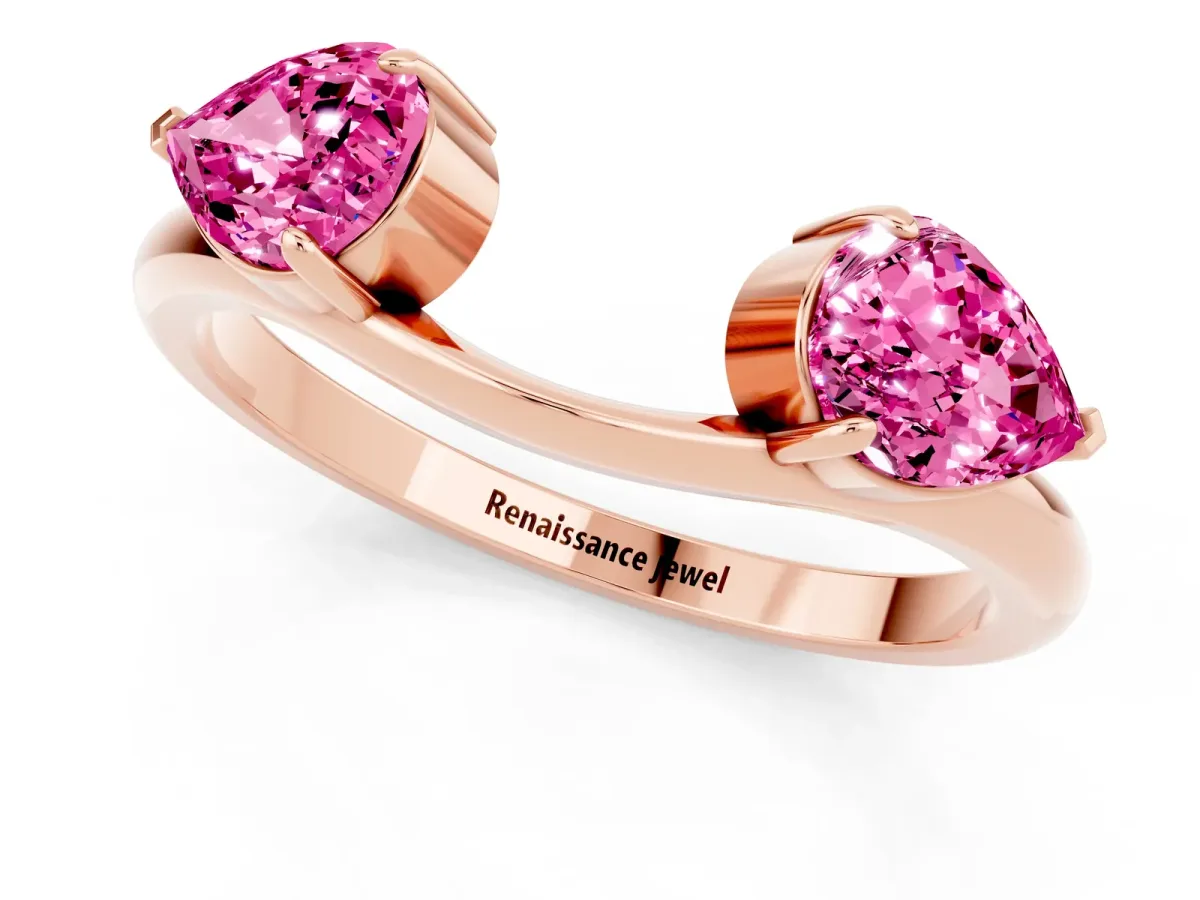 Two-Stone Pear Pink Sapphire Bypass Ring with Prong Setting Rose gold