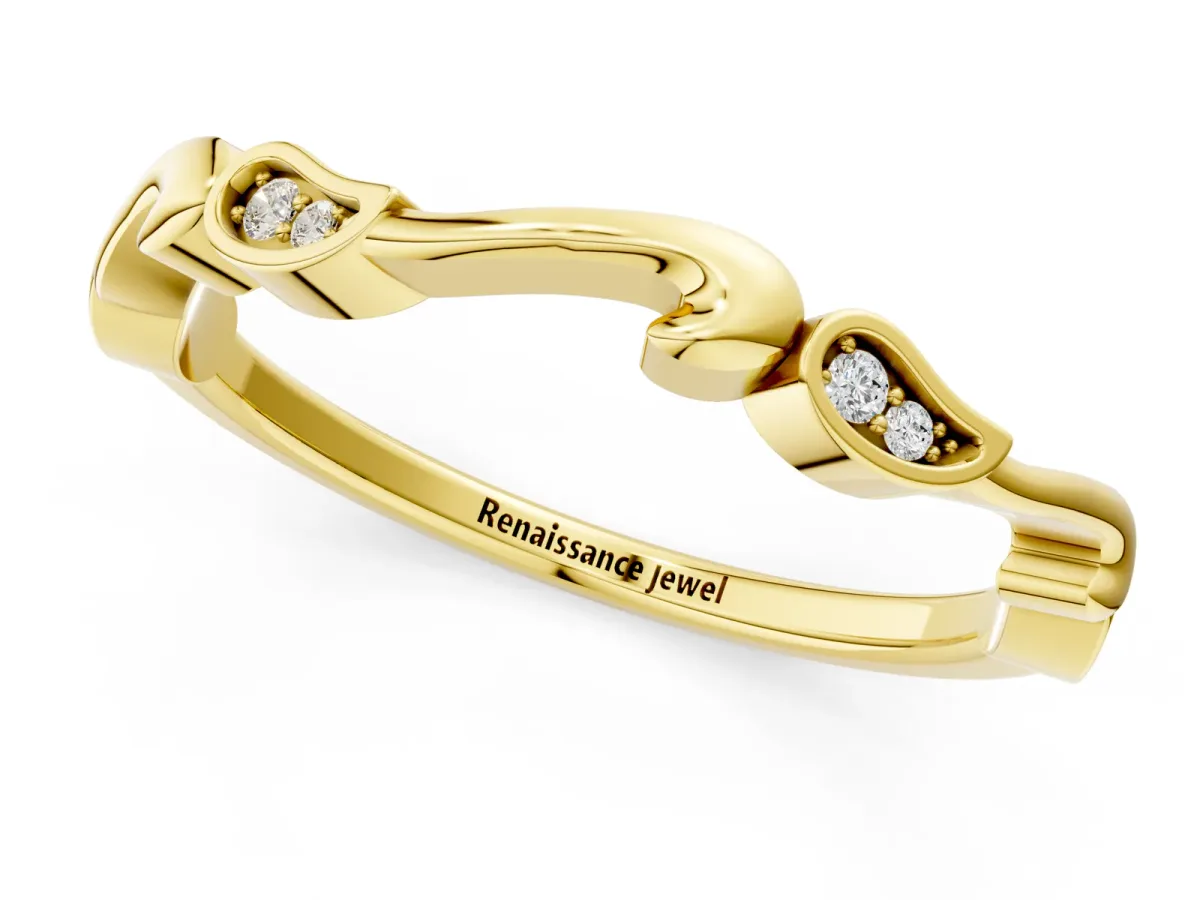 Marquise Diamond Leaf Twist Eternity Band with Bezel Setting Yellow gold