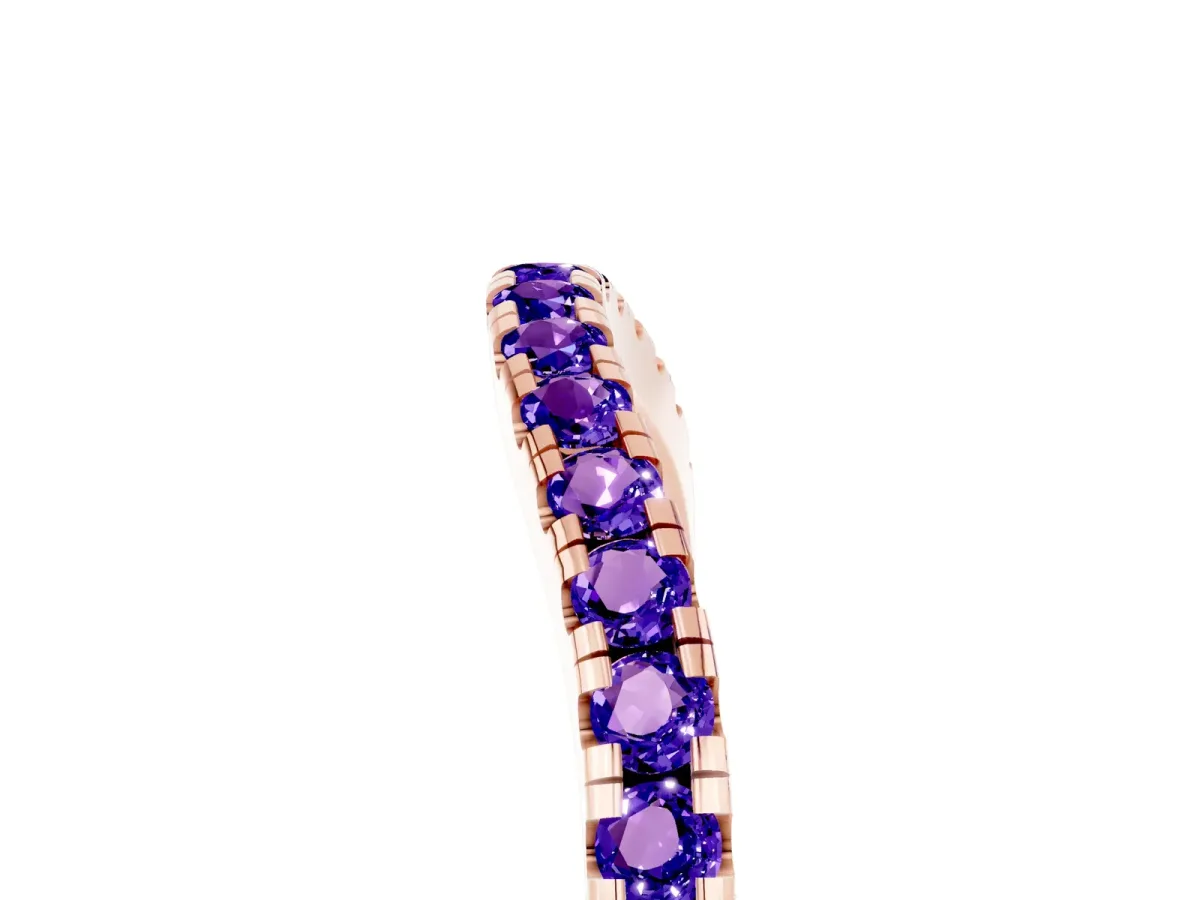 Round Tanzanite Pavé Half Eternity Band with Shared Prong Setting Rose gold