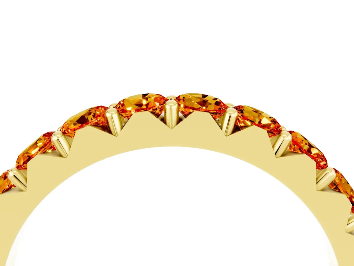 Round Citrine Half Eternity Band with Classic Prong Setting Yellow gold