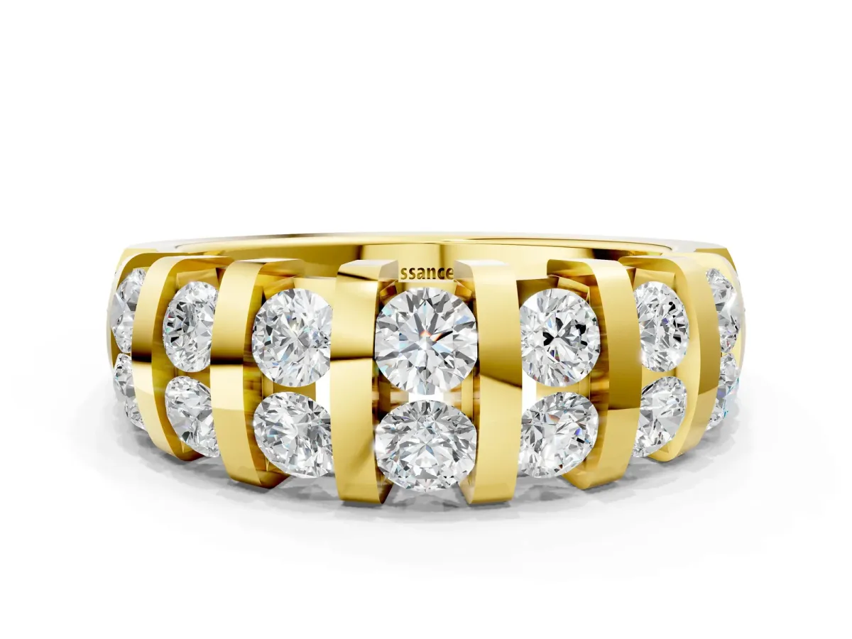 Channel-Set Round Diamond Multi-Row Band Yellow gold