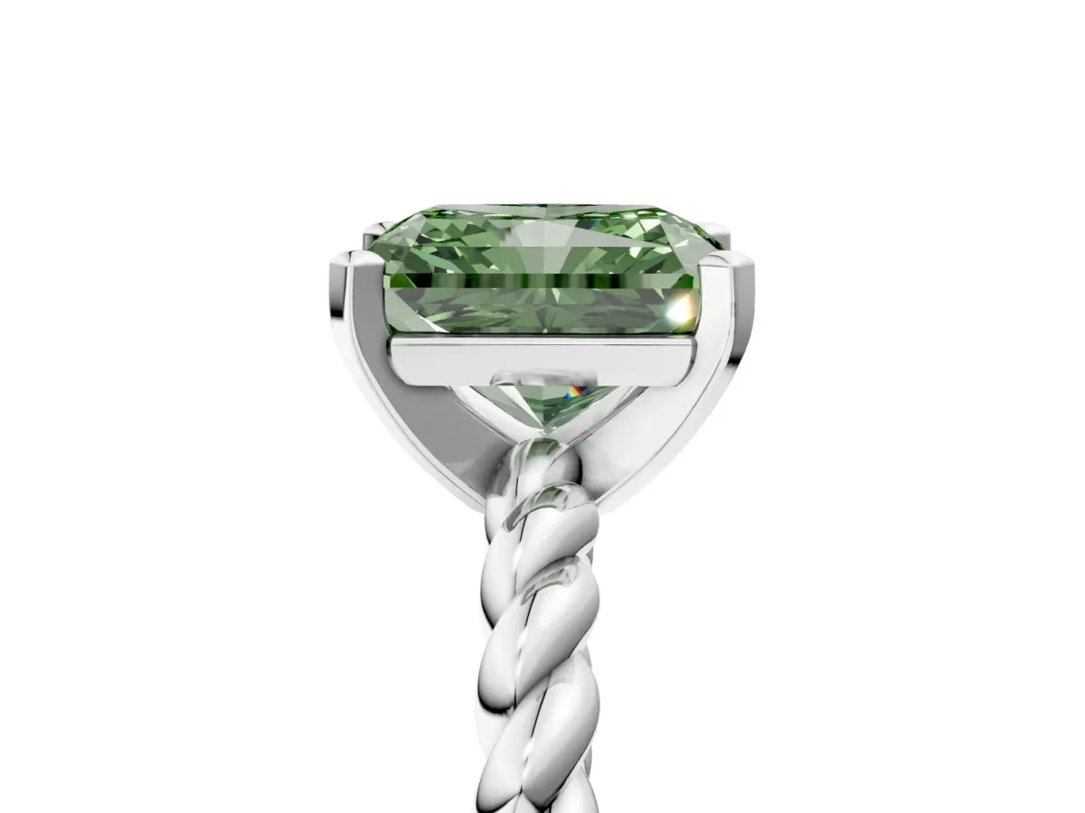 Fancy Green Radiant Cut Cut Solitaire Twisted Band with Four-Prong Setting Platinum
