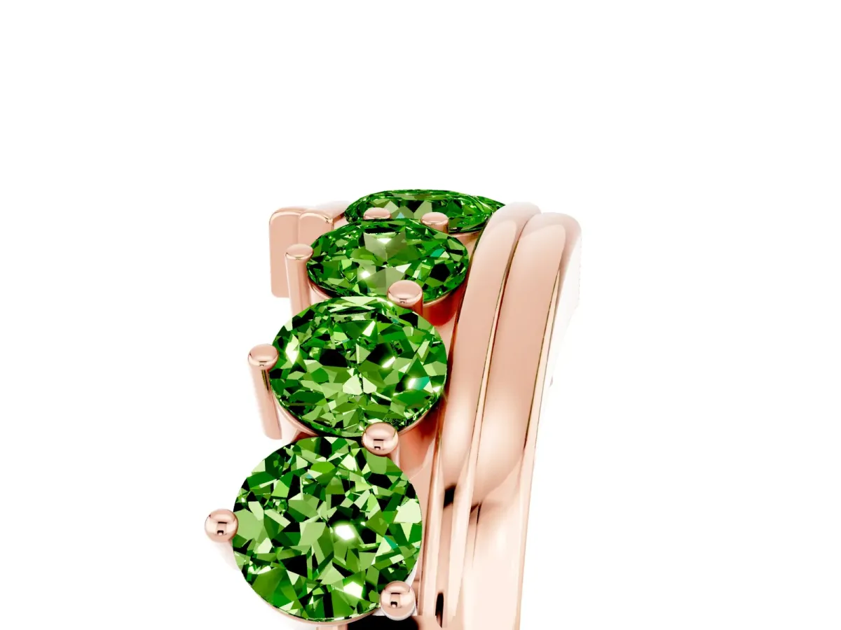 Round Peridot Wave Band with Channel and Shared Prong Setting Rose gold