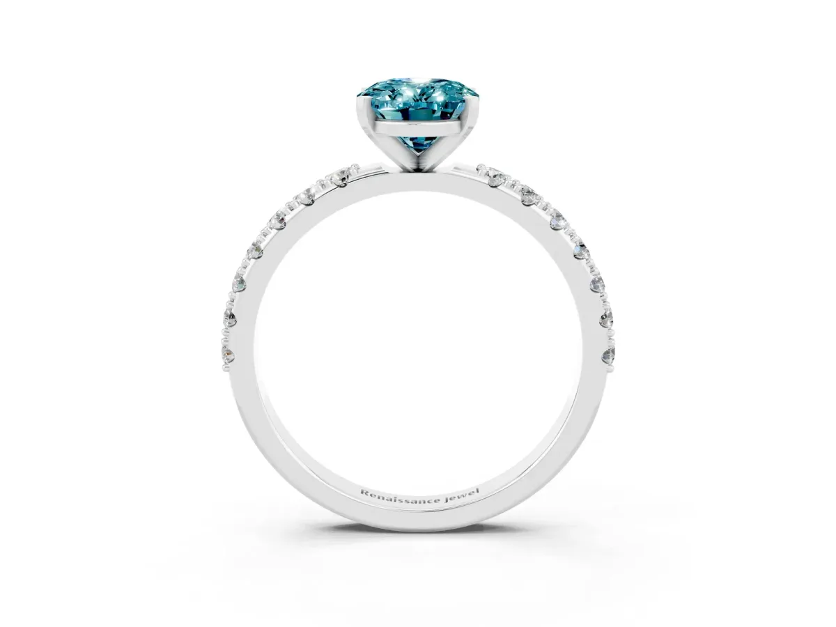 Oval Cut Blue Topaz Solitaire Pavé Band with Four-Prong Setting Silver