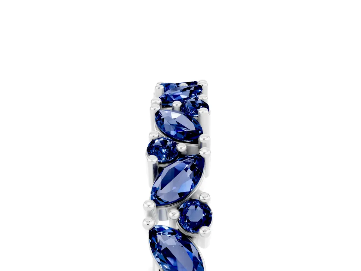 Marquise and Round Blue Sapphire Vine Eternity Band with Prong Setting Silver
