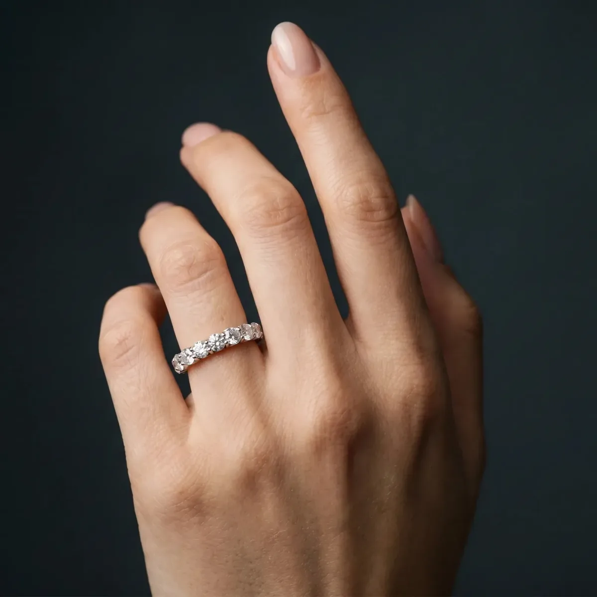 Round Diamond Half Eternity Band with Classic Prong Setting White gold