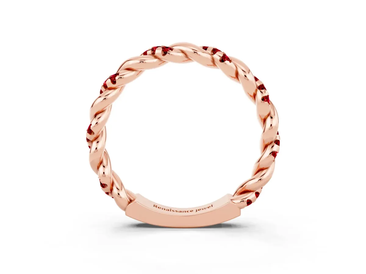 Twisted Pavé Round Ruby Eternity Band Rose gold
