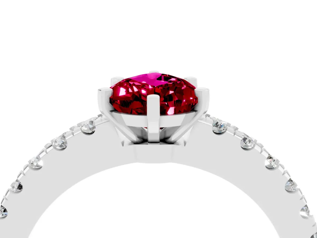 Pear Cut Solitaire Garnet with Pavé Band and Four-Prong Setting Silver