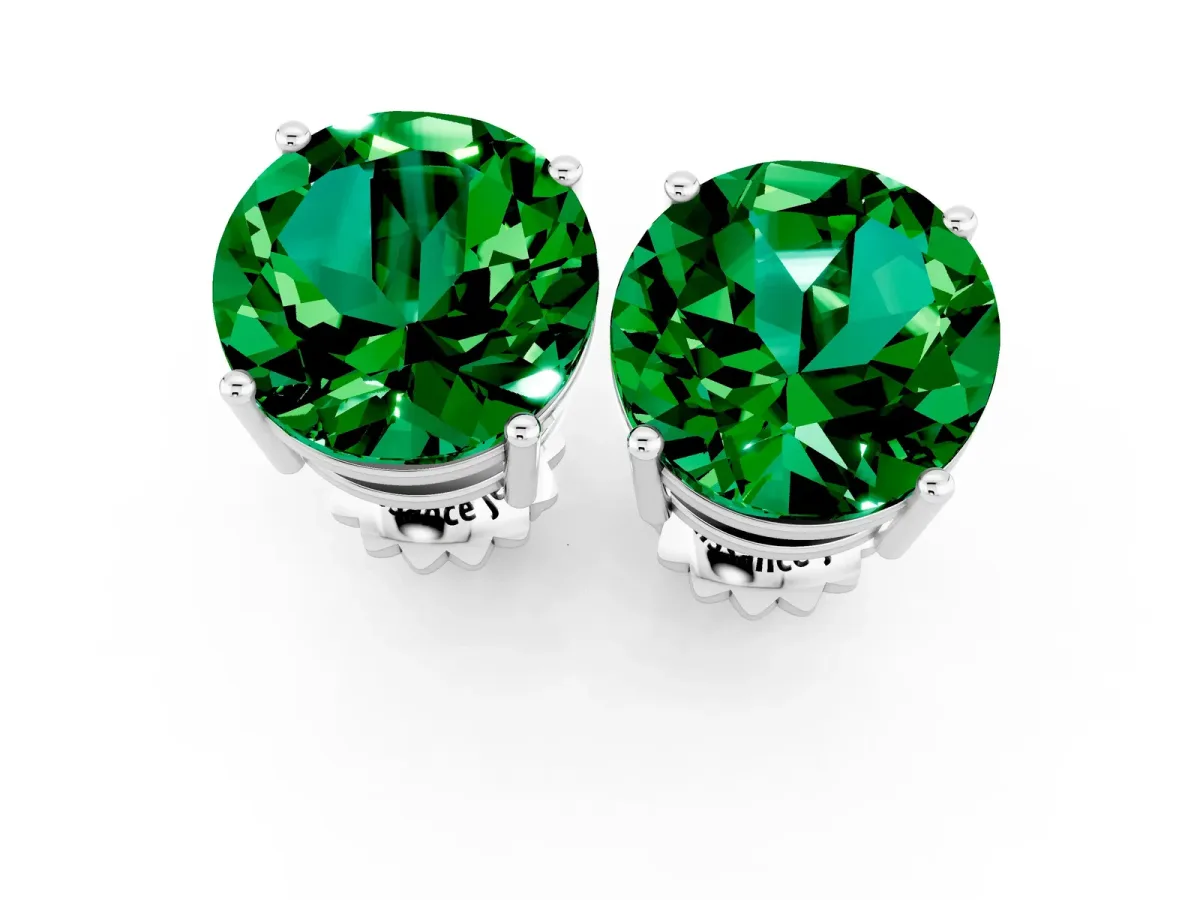 Round Cut Emerald Stud Earrings Silver