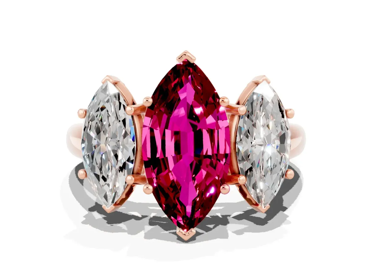 Three-Stone Marquise Cut Garnet Engagement Ring with Prong Setting Rose gold