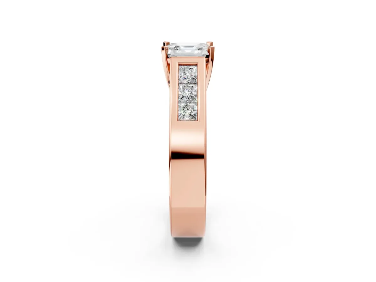 Asscher Cut Cut Channel Set Solitaire Ring with Four-Prong Setting Rose gold
