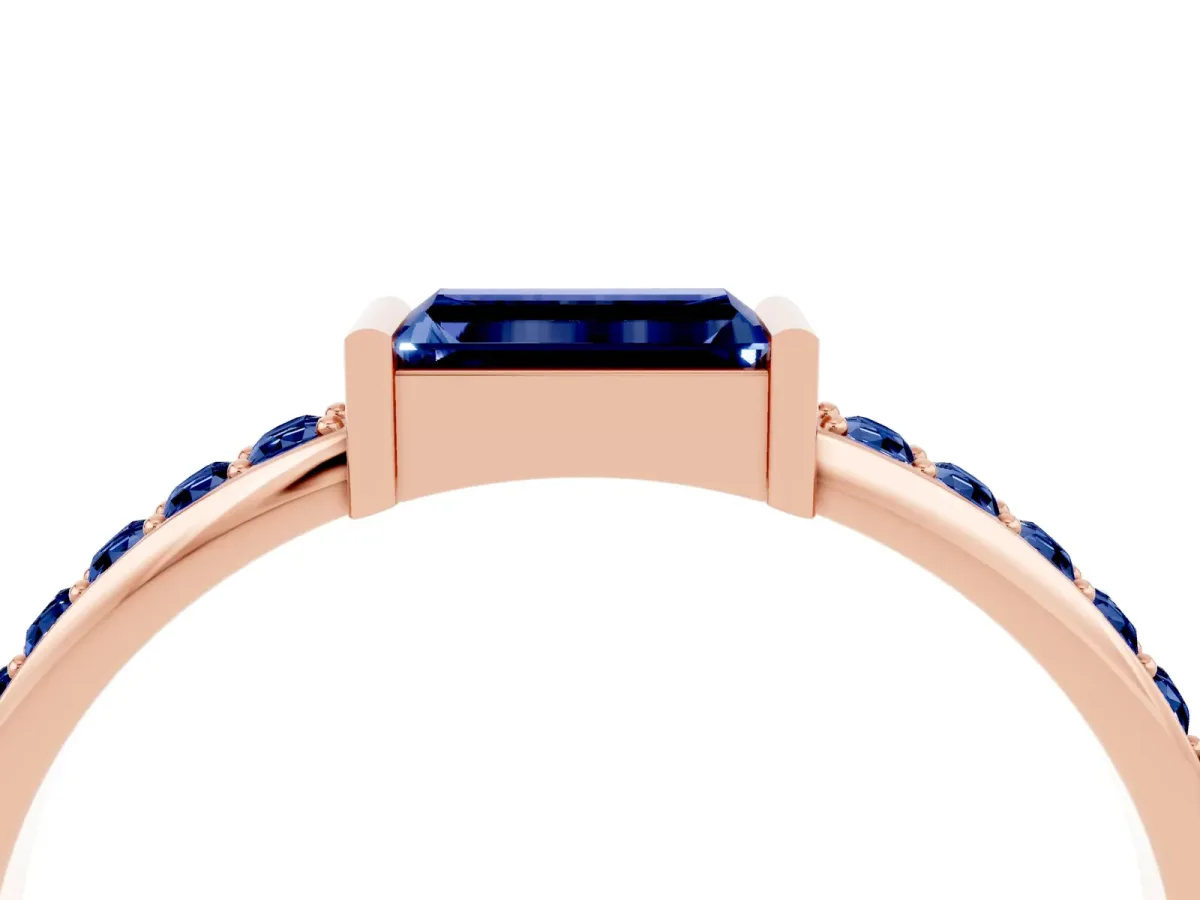 Baguette Blue Sapphire Pavé Band with Bar Setting Rose gold