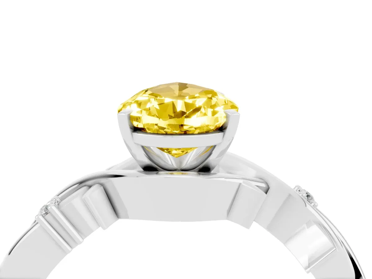 Pear Cut Yellow Sapphire Solitaire Ring with Twisted Band and Prong Setting Platinum