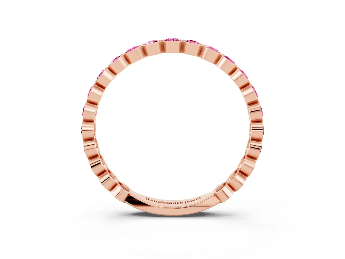 Round Pink Sapphire Bezel Set Eternity Band Rose gold