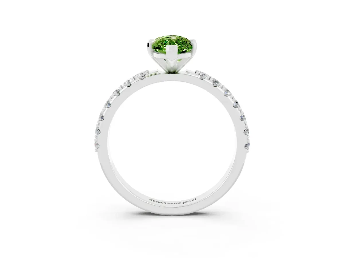 Marquise Cut Peridot Solitaire Pavé Band with Four-Prong Setting Platinum