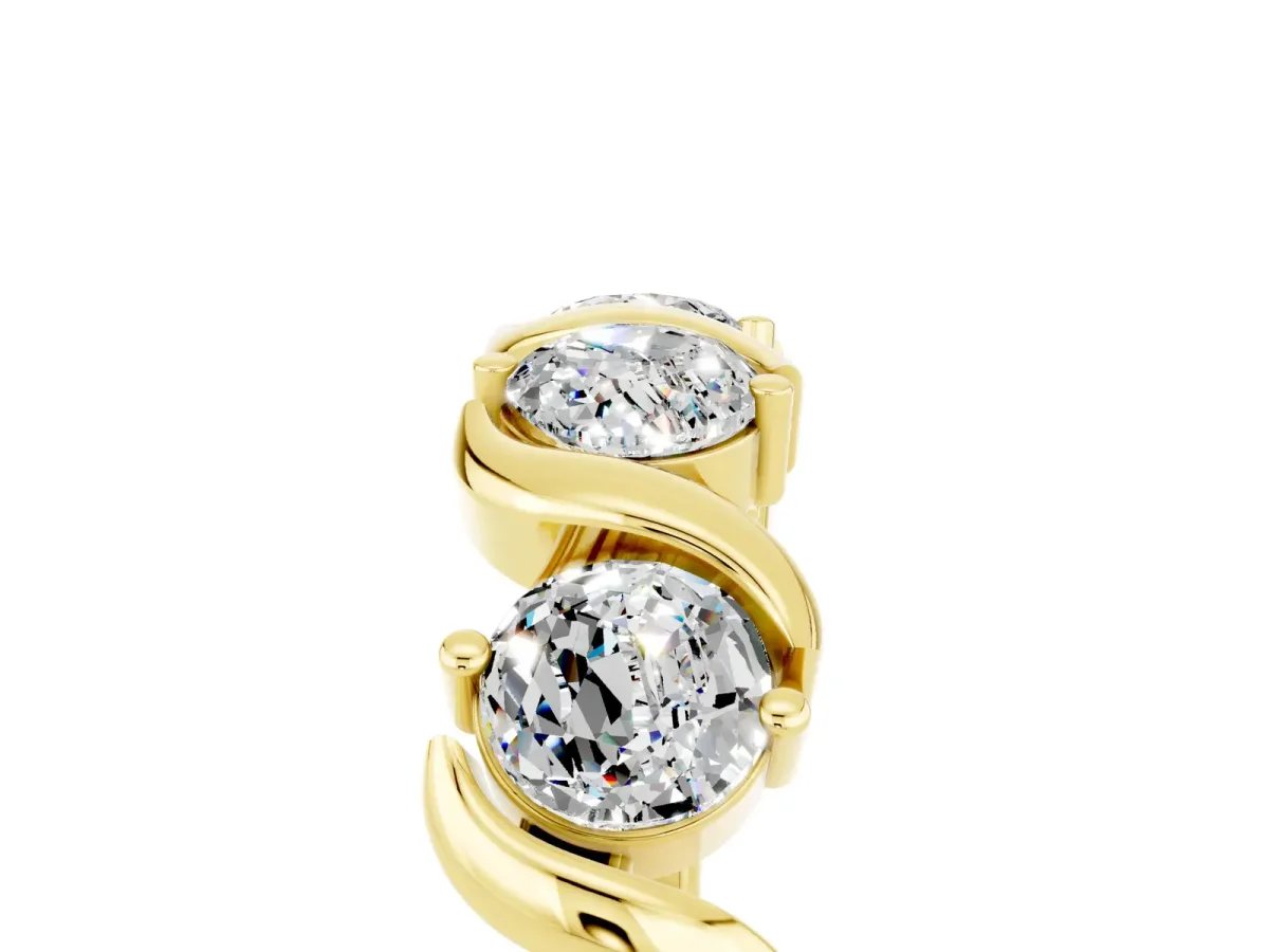 Six-Stone Round Moissanite Wave Band with Shared Prong Setting Yellow gold