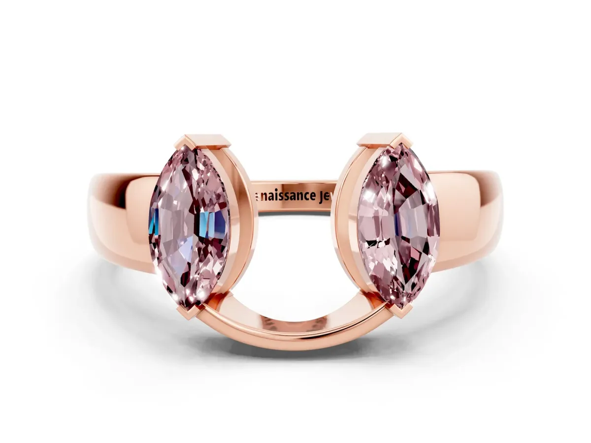 Marquise Morganite Open Band Ring with Tension Setting Rose gold