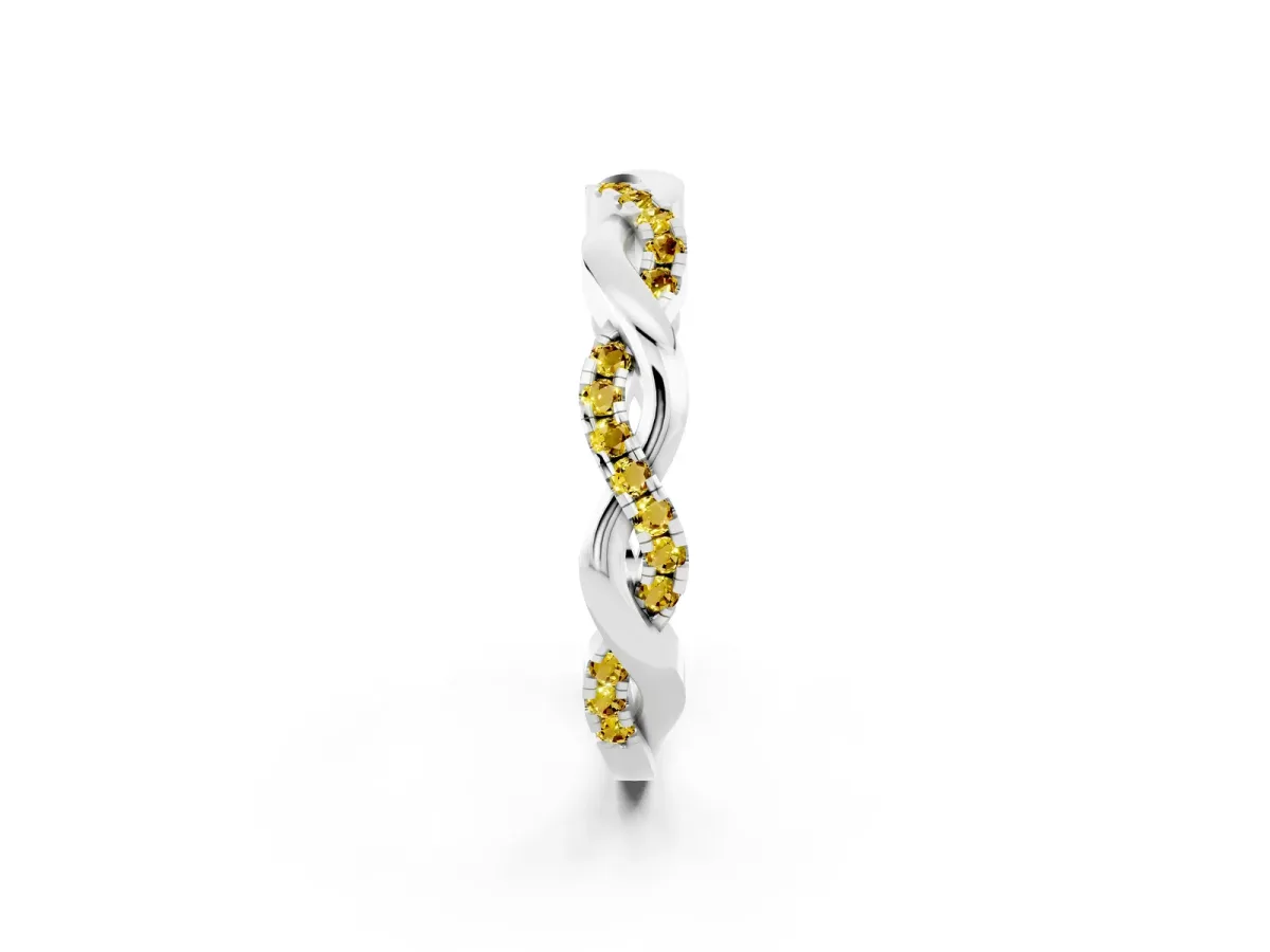 Round Yellow Sapphire Twist Eternity Band with Pavé Setting Silver