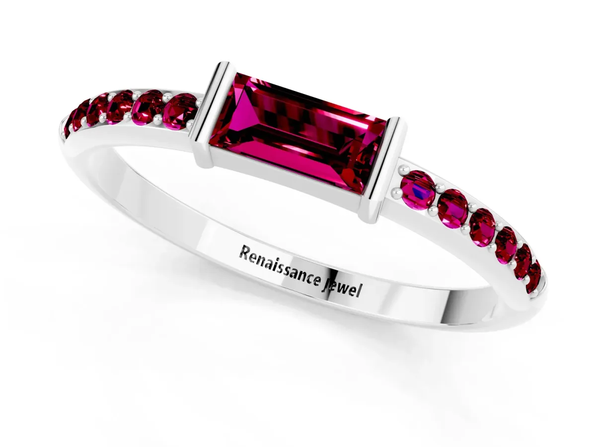 Baguette Garnet Pavé Band with Bar Setting Platinum