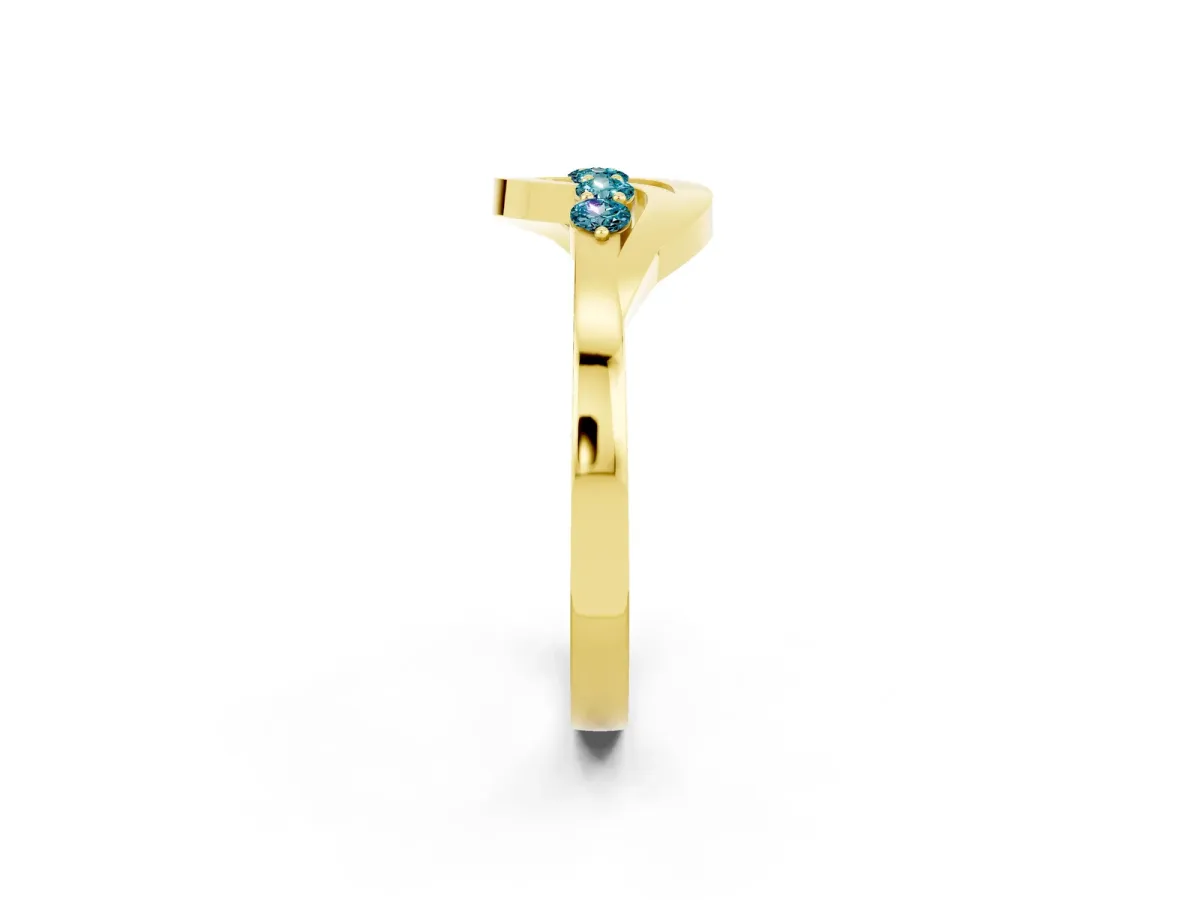 Five-Stone Round Blue Topaz Crossover Band with Prong Setting Yellow gold