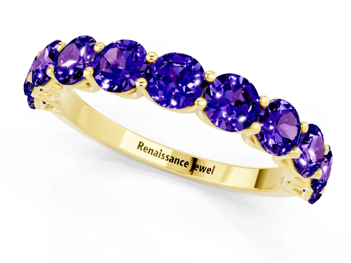 Round Tanzanite Shared Prong Eternity Band Yellow gold